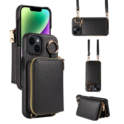 LZINA™ | Premium Leather Multi-Function iPhone Case with Anti-Degaussing Protection