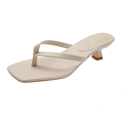 Women’s Low Heel Toe Post Slide Sandals with Square Heel and Narrow Strap