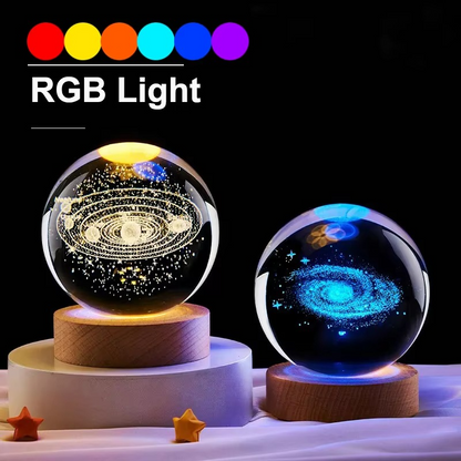 LZINA™ | 2.36 in RGB Crystal Ball Night Light with Milky Way and Moon - Cosmos-Inspired Bedside Decoration