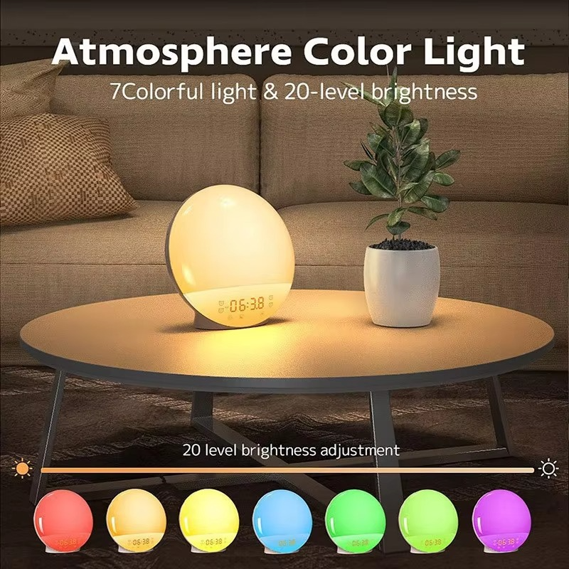 LZINA™ | Wake Up Light Alarm Clock with Sunrise Simulation, Sunset Mode, Night Light and FM Radio