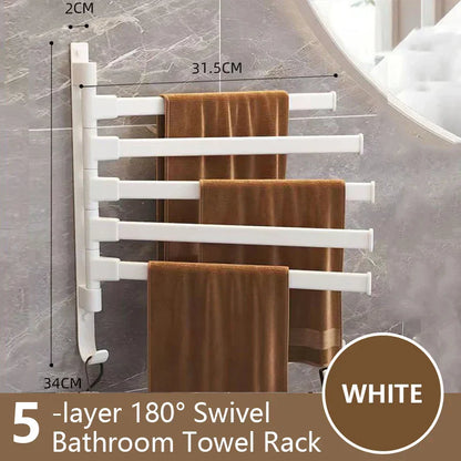 BowLift | Bathroom Towel Holder Rotatable Towel Rack Space Aluminum 1/2/3/4/5-Bar Towel Holder Kitchen Shelf Kitchen Hanging Shelf Wall Mounted