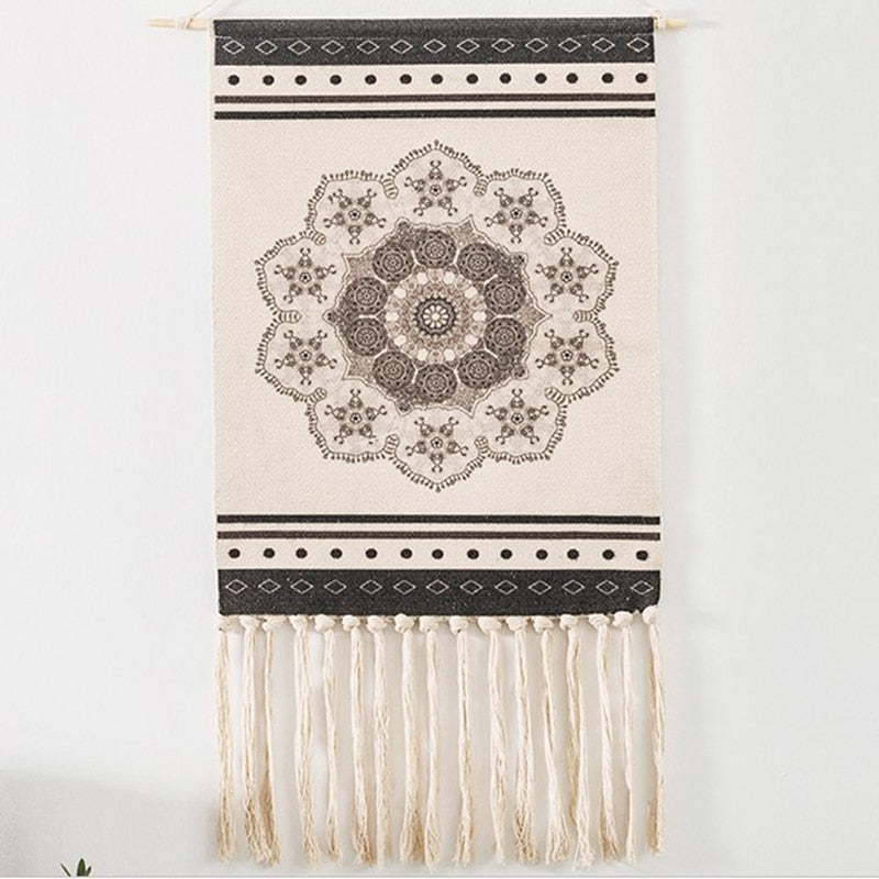 LZINA™ | Bohemian Wall Tapestry, Macrame Wall Hanging, Home Decoration, Cotton Linen Tassel, Handcrafted, Woven, Geometric Canvas Art, Background Wall Tapestries