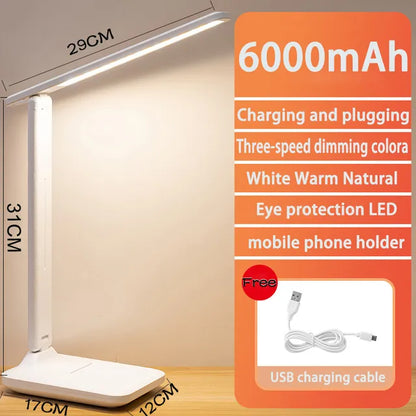 BowLift 6000mAh Rechargeable LED Desk Lamp — USB Powered, 3 Color Temperatures, Stepless Dimming, Touch Control, Foldable, Eye-Protecting Reading Night Light