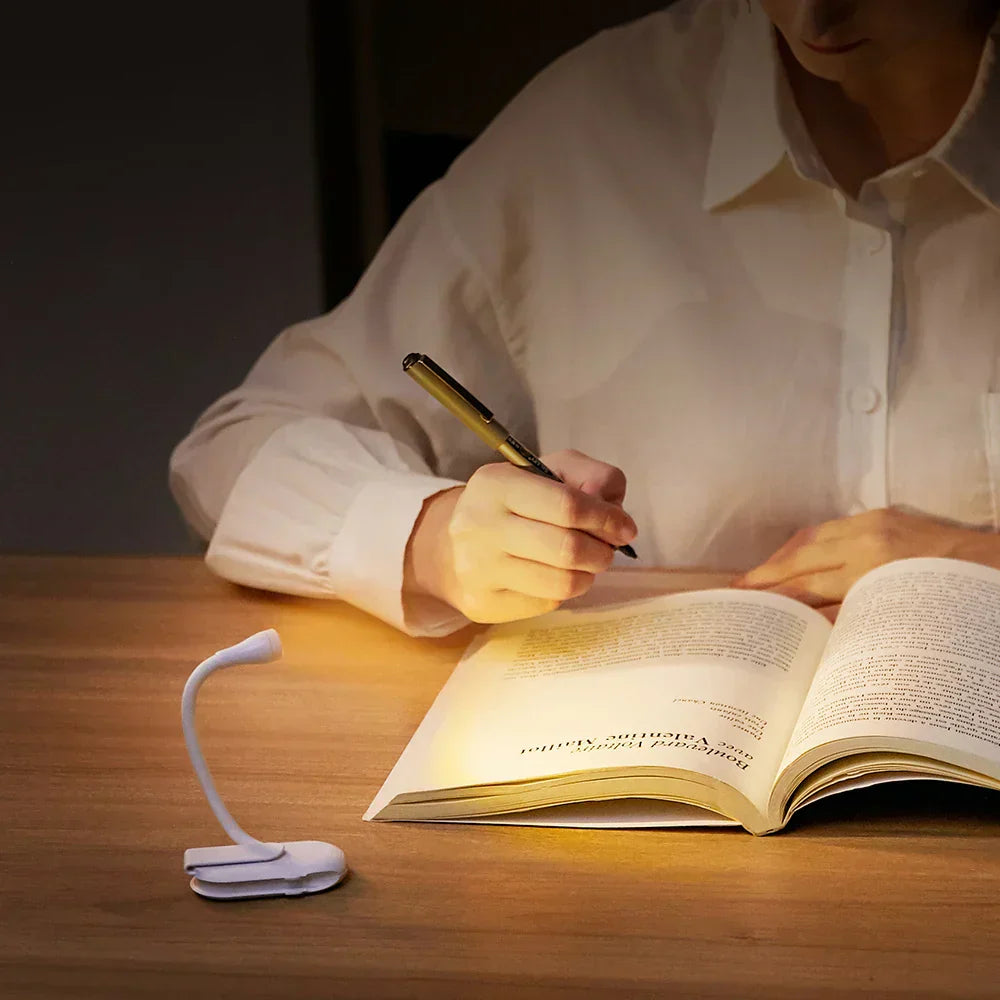 LZINA™ | Mini Book Light - Portable Clip-On Night Light with USB Charging, Dimmable LED for Bedroom, Eye Protection, and Camping - 360° Flip Clip Book Lamp