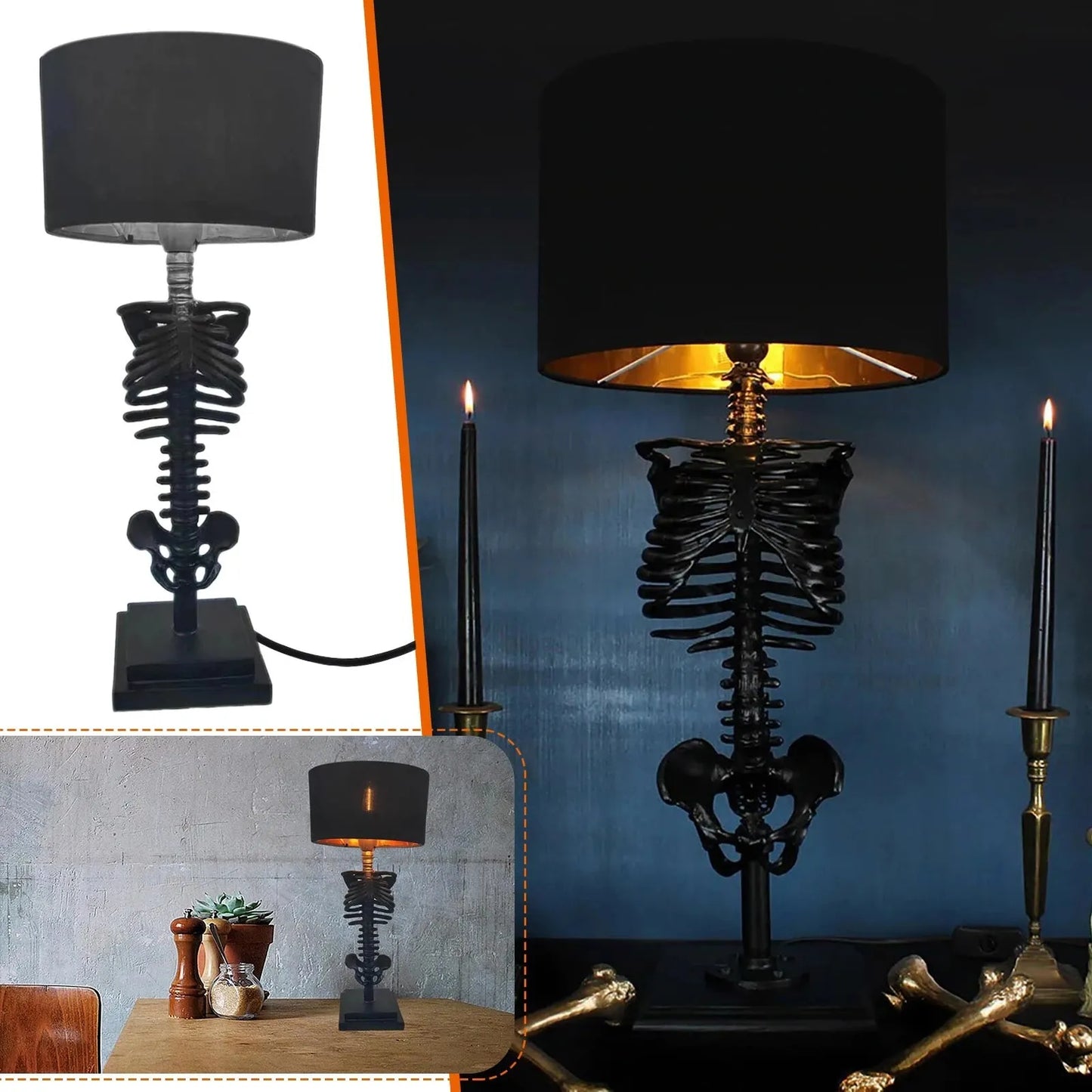 BowLift Handcrafted Gothic Skeleton Table Lamp — Dark, Elegant Accent Lighting