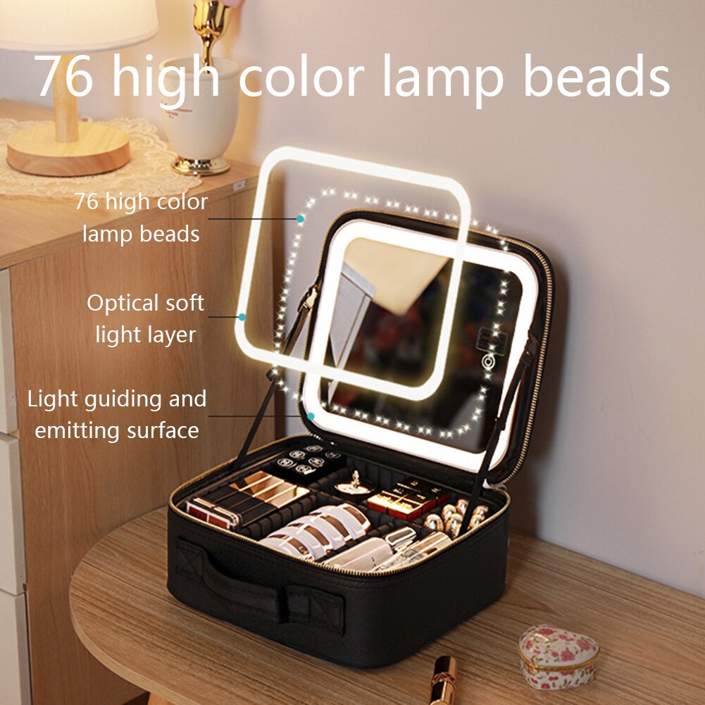 Travel Makeup Case with LED Light & Mirror Portable Bowlift