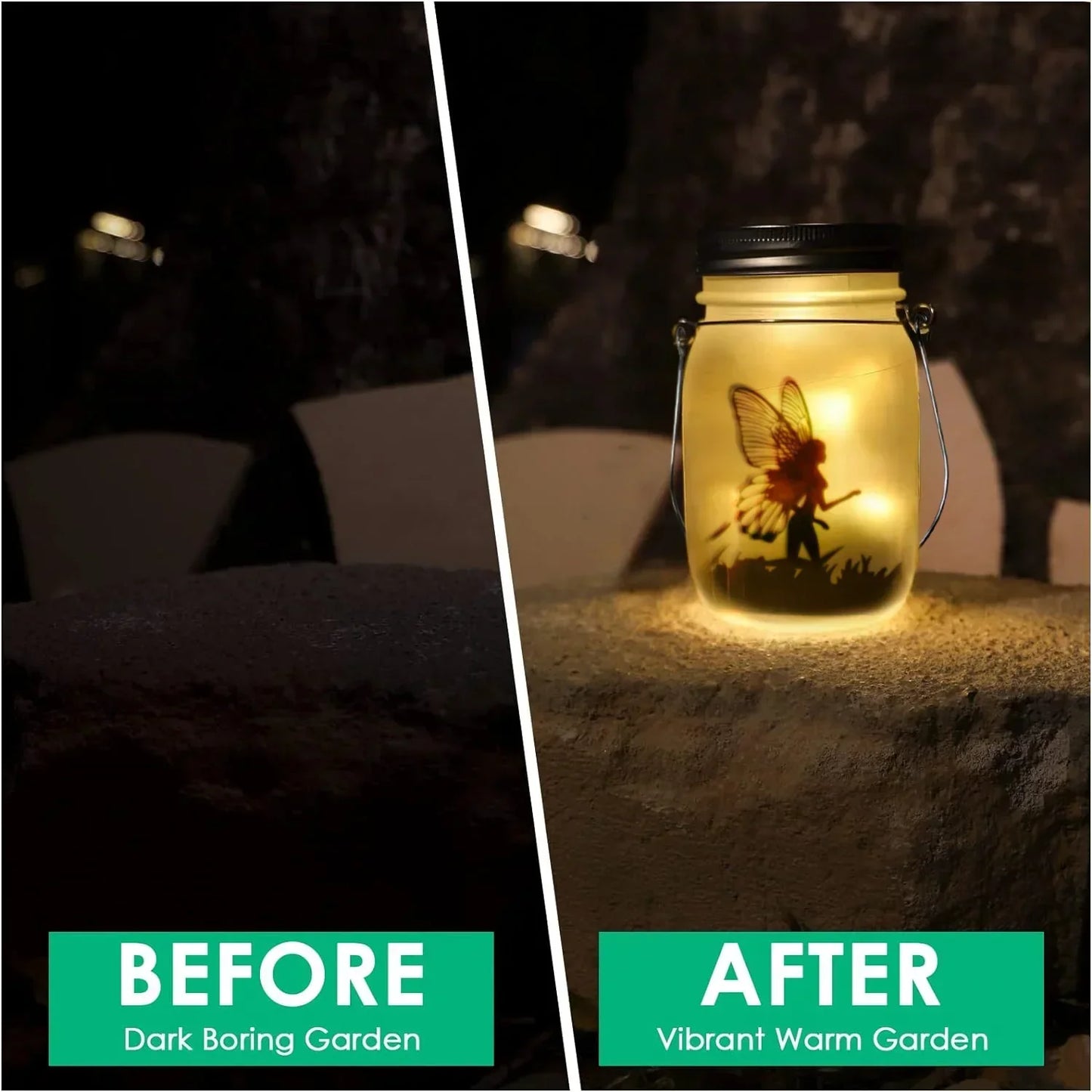 LZINA™ | Glass Fairy Lamp - Solar Mason Jar Lantern, IP65 Waterproof Outdoor Hanging Light