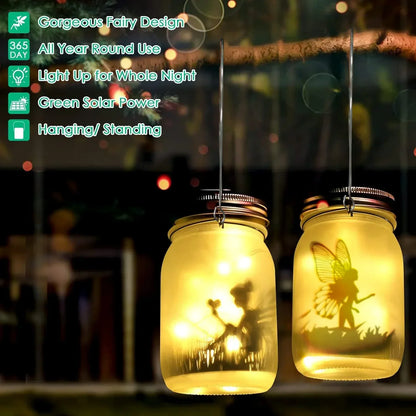 LZINA™ | Glass Fairy Lamp - Solar Mason Jar Lantern, IP65 Waterproof Outdoor Hanging Light