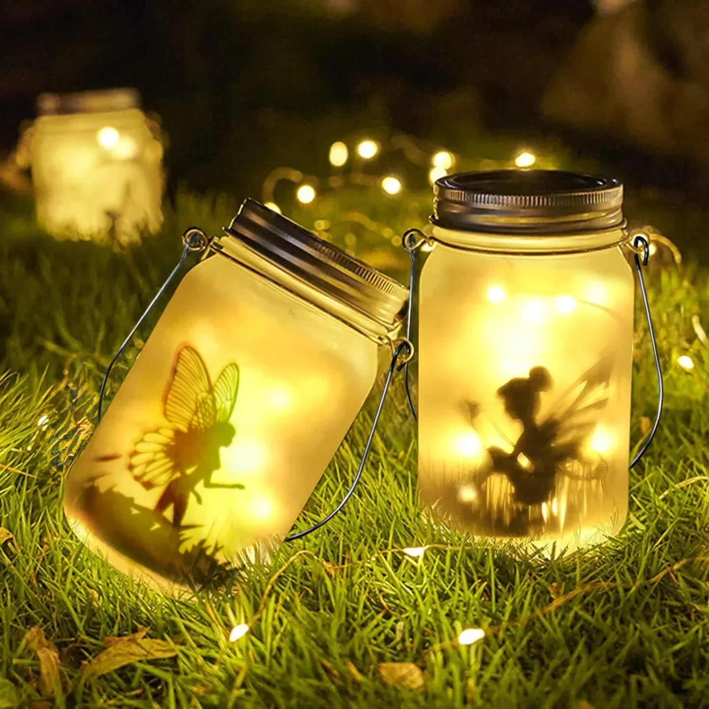 LZINA™ | Glass Fairy Lamp - Solar Mason Jar Lantern, IP65 Waterproof Outdoor Hanging Light