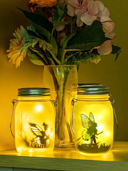 LZINA™ | Glass Fairy Lamp - Solar Mason Jar Lantern, IP65 Waterproof Outdoor Hanging Light