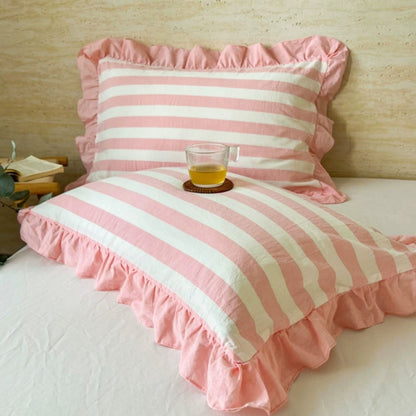BowLift | Striped Ruffled Lace Pillowcases in Multiple Colors