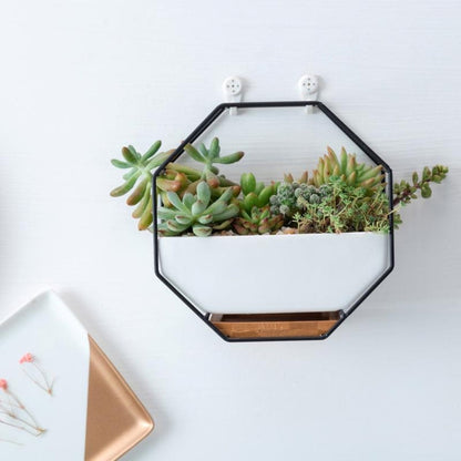 LZINA™ | Simple octagonal geometric wall-mounted table succulent plate bamboo support iron frame flower pot (Gold)
