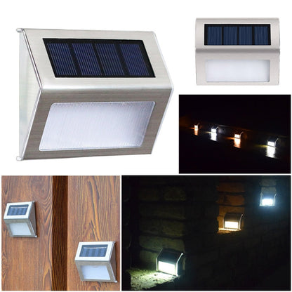 LZINA™ | 2PCS Solar Stainless Steel 3 LED Stair Wall Lamp Outdoor Garden Fence Light (White Light)