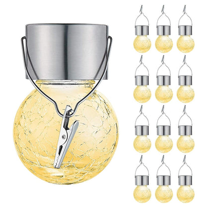 LZINA™ | 12 PCS Snap Ball Solar Chandelier Outdoor Garden Courtyard Holiday Decorative Light with Clip (Warm White Light)