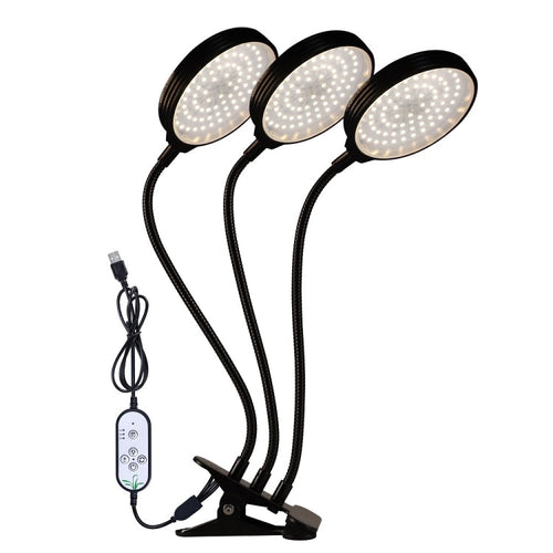 BowLift 45W 3-Head LED Grow Light for Plants – Full Spectrum, Waterproof Clip-On Seedling Lamp with USB Power and Remote (Natural White)