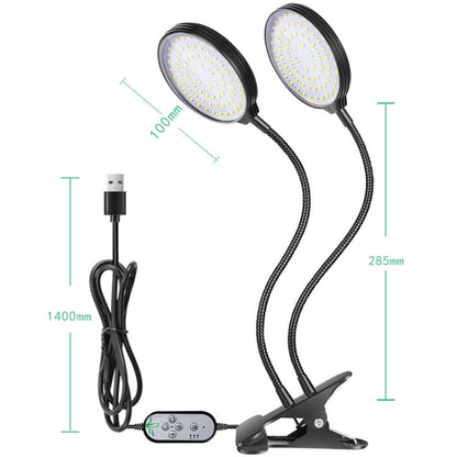 BowLift Four-Head LED Plant Growth Lamps - 60W Full-Spectrum Natural White Seedling Light with USB Remote, Clip-On Waterproof Design