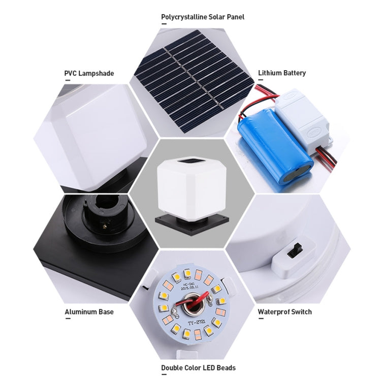 LZINA™ | 003 Solar Square Outdoor Post Light LED Waterproof Wall Lights, Size: 20cm (White Light)
