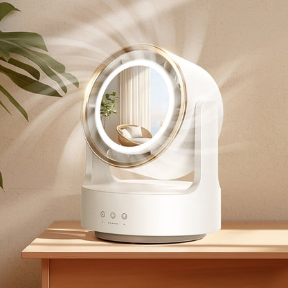 3 In 1 Multifunctional Desktop Fan with LED Light Cosmetic Mirror Rechargeable Oscillating | Bowlift