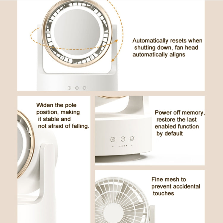 3 In 1 Multifunctional Desktop Fan with LED Light Cosmetic Mirror Rechargeable Oscillating | Bowlift
