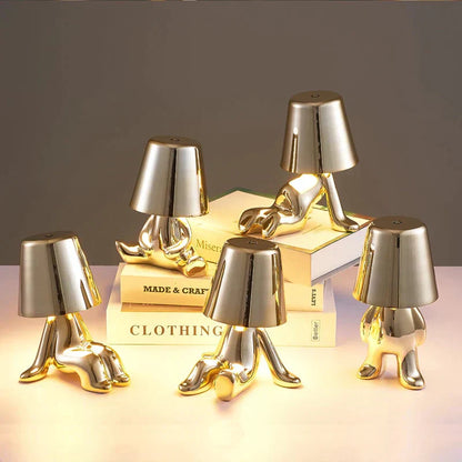 BowLift Golden Man LED Thinker Table Lamp – Playful Nightstand Light for Bedroom Decor