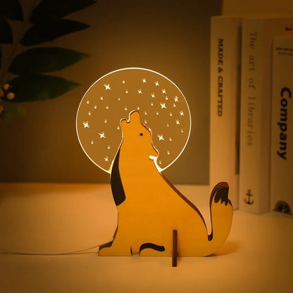 BowLift Animal LED Night Light – Wood & Acrylic Table Lamp with USB Power