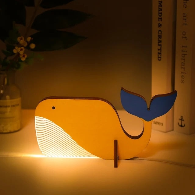BowLift Animal LED Night Light – Wood & Acrylic Table Lamp with USB Power