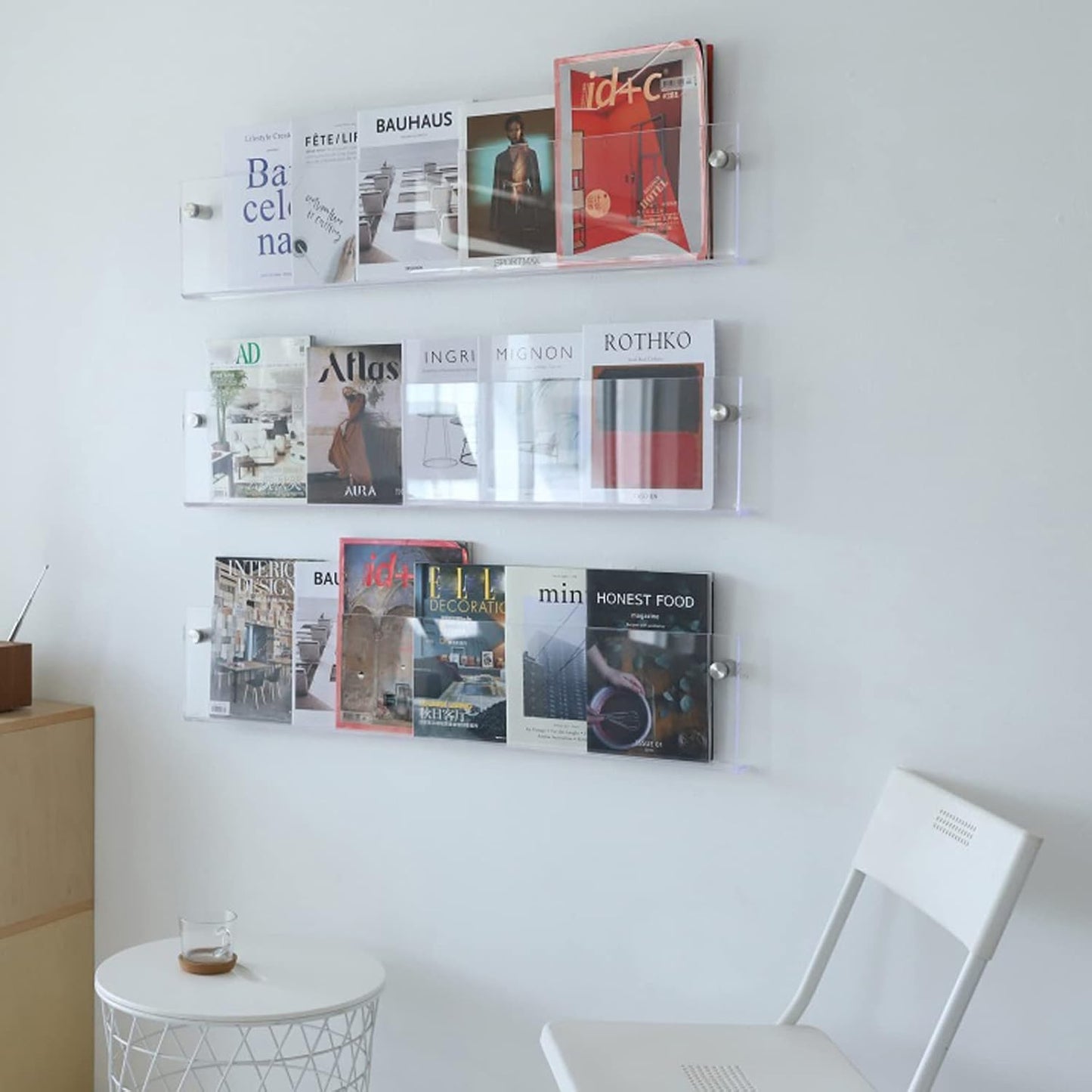 LZINA™ | Acrylic Wall-mounted Floating Magazine Rack