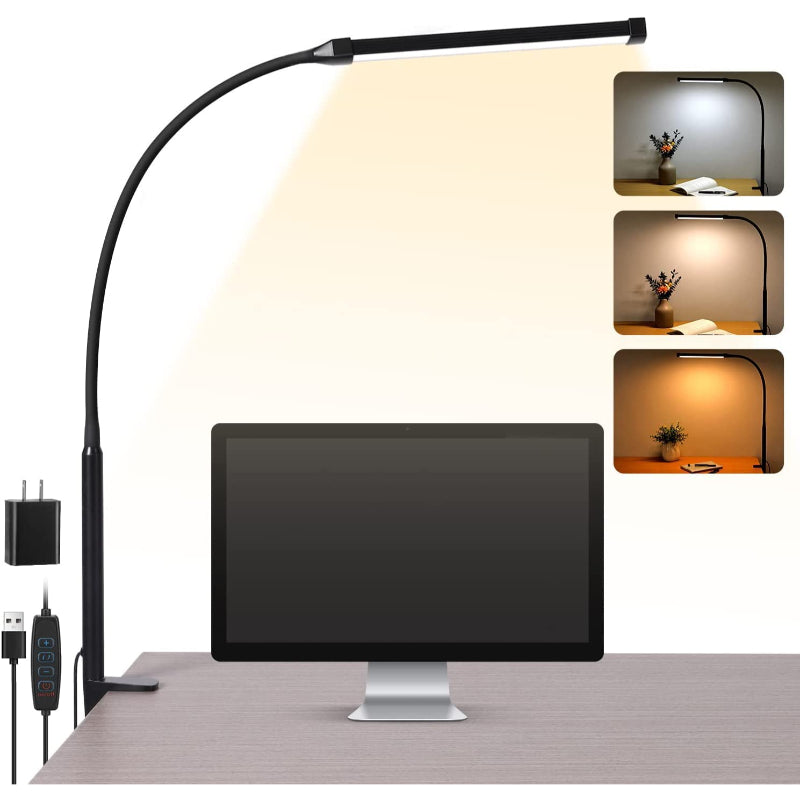 BowLift LED Desk Lamp with Clamp — Eye-Friendly Lighting, Flexible Swing Arm, 3 Modes, 10 Brightness Levels, USB-Powered