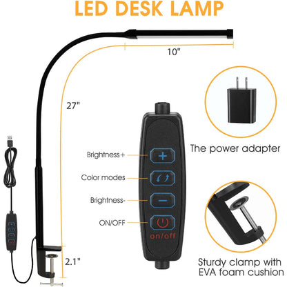 BowLift LED Desk Lamp – Eye-Friendly Clip-On Lighting for the Home Office, Flexible Gooseneck with Metal Swing Arm, USB Adapter, 3 Modes and 10 Brightness Levels, Architect Task Lamp, White