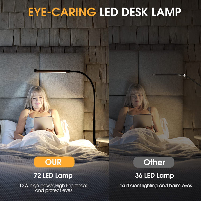 BowLift LED Desk Lamp – Eye-Friendly Clip-On Lighting for the Home Office, Flexible Gooseneck with Metal Swing Arm, USB Adapter, 3 Modes and 10 Brightness Levels, Architect Task Lamp, White