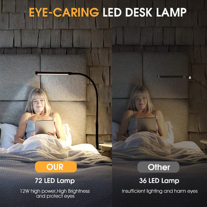 BowLift LED Desk Lamp – Eye-Friendly Clip-On Lighting for the Home Office, Flexible Gooseneck with Metal Swing Arm, USB Adapter, 3 Modes and 10 Brightness Levels, Architect Task Lamp, White