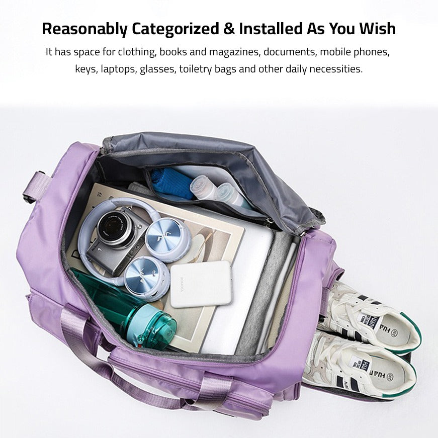LZINA™ | Multi-Pocket Travel Bag, Sports and Gym Duffle with Separate Shoe Compartment