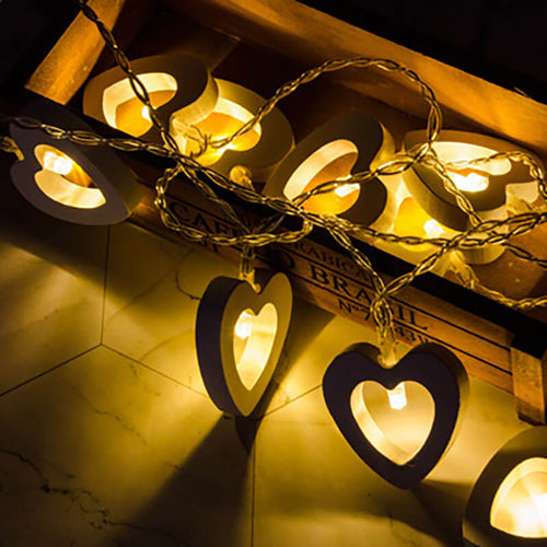 BowLift Wooden Heart String Lights - Cozy Rustic Glow for Home Decor