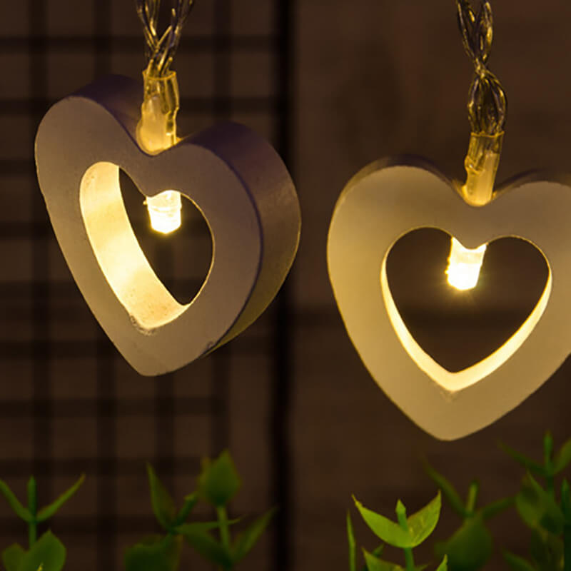 BowLift Wooden Heart String Lights - Cozy Rustic Glow for Home Decor