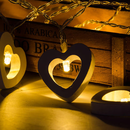 BowLift Wooden Heart String Lights - Cozy Rustic Glow for Home Decor