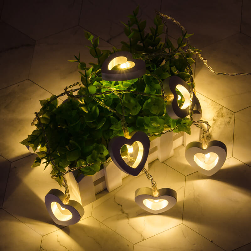 BowLift Wooden Heart String Lights - Cozy Rustic Glow for Home Decor