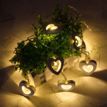 BowLift Wooden Heart String Lights - Cozy Rustic Glow for Home Decor