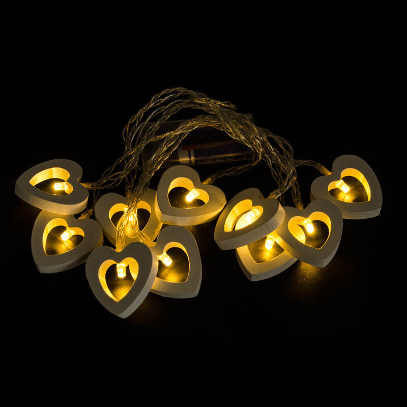 BowLift Wooden Heart String Lights - Cozy Rustic Glow for Home Decor