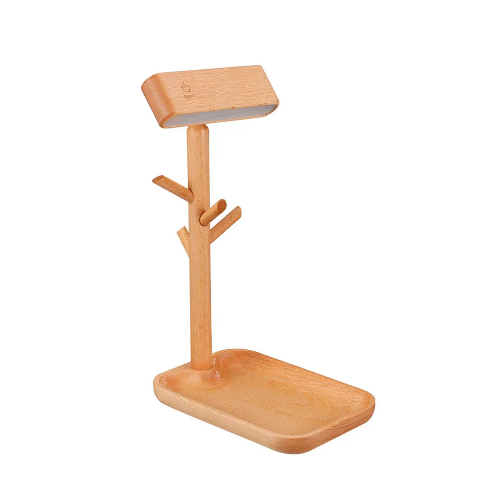 BowLift WoodGlow Dimmable Wooden Table Lamp with Built-In Storage