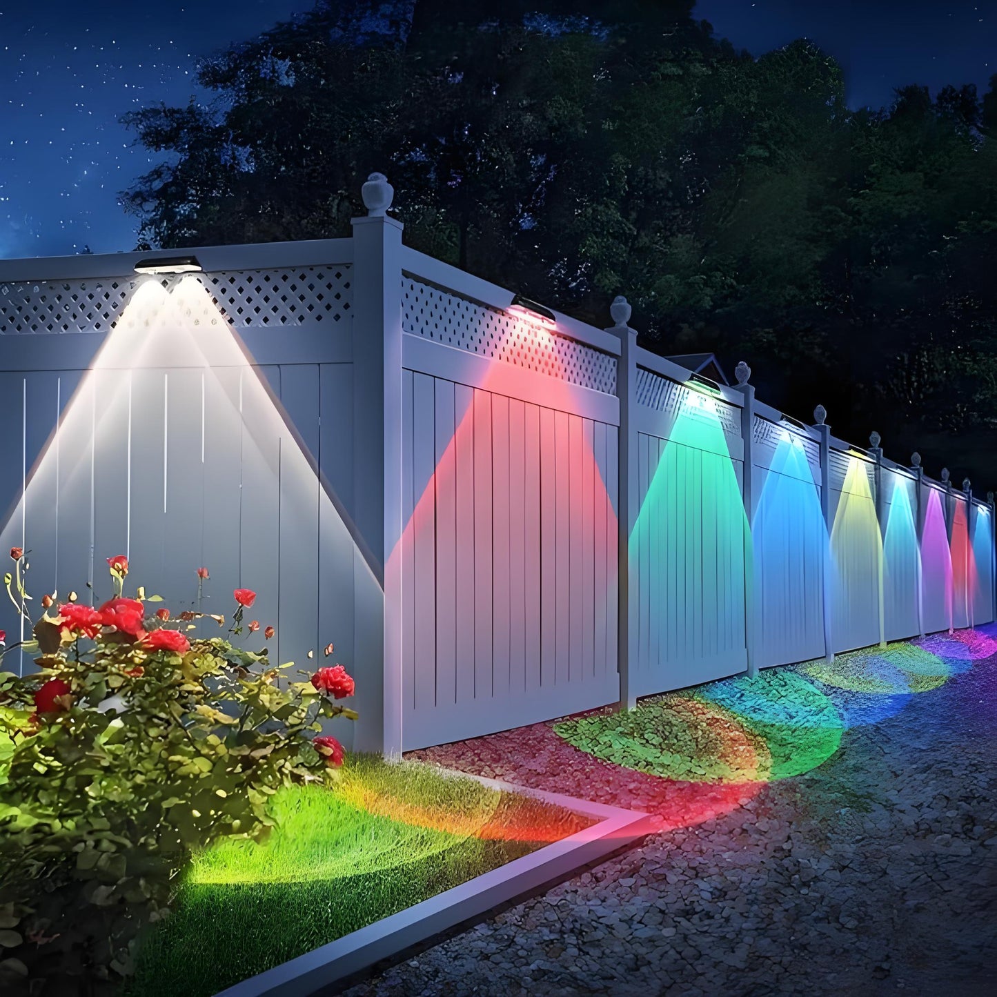 LZINA™ | Solar fence lights outdoor warm white & RGB changing solar deck lights, LED solar lights for outdoor wall railing terrace stairs step garden backyard