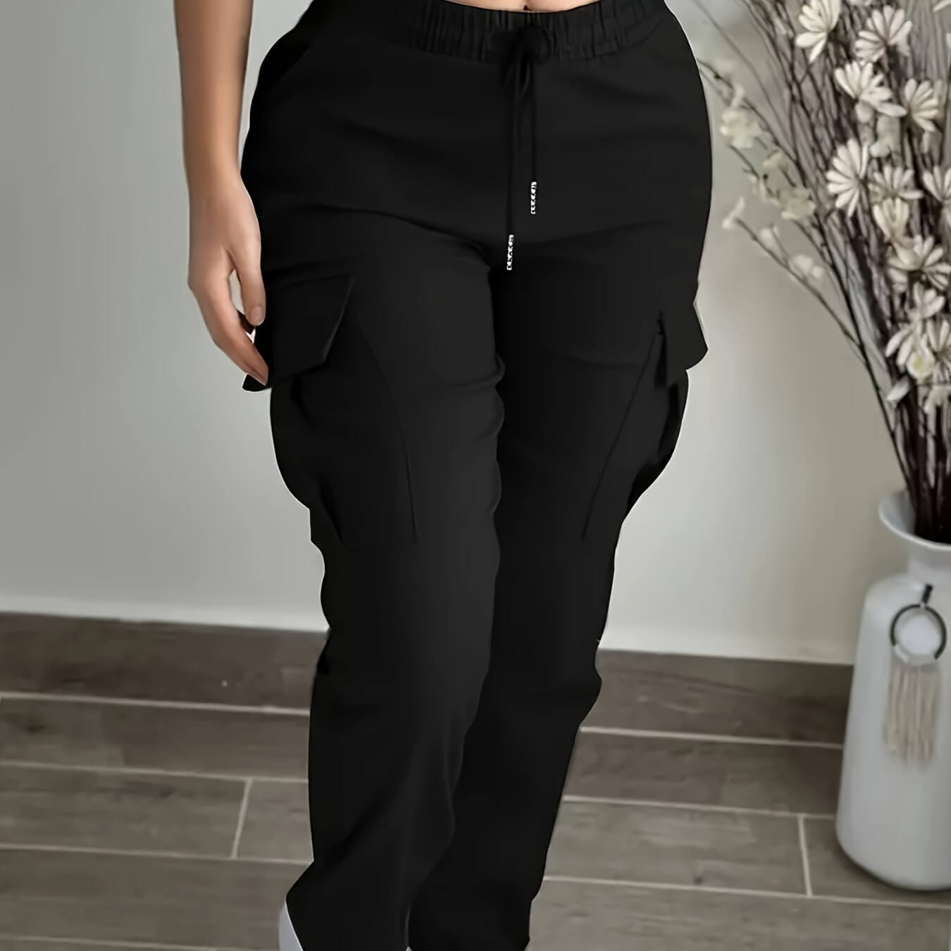 Women’s Cargo Trousers & Casual Workwear Pants – Drawstring Waist, Utility Pockets, Full-Length Polyester Cargo Joggers & Leisure Bottoms