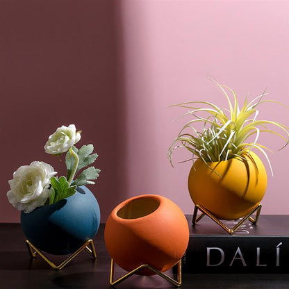 LZINA™ | Abstract Colors Ceramic Flower Pots with Stand