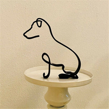 LZINA™ | Tier Kunst Eisen Skulptur Retro Metall schwarze Linien Katze Hund Schreibtisch Ornament