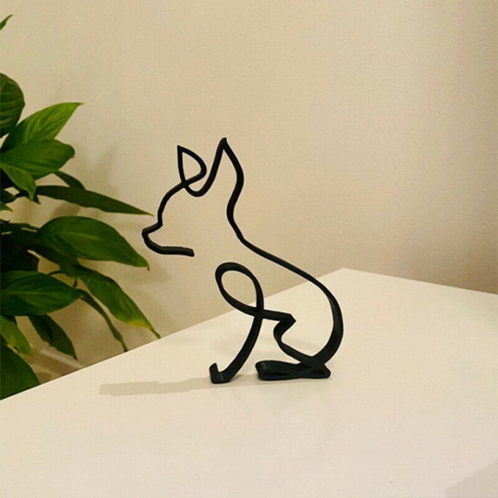 LZINA™ | Tier Kunst Eisen Skulptur Retro Metall schwarze Linien Katze Hund Schreibtisch Ornament