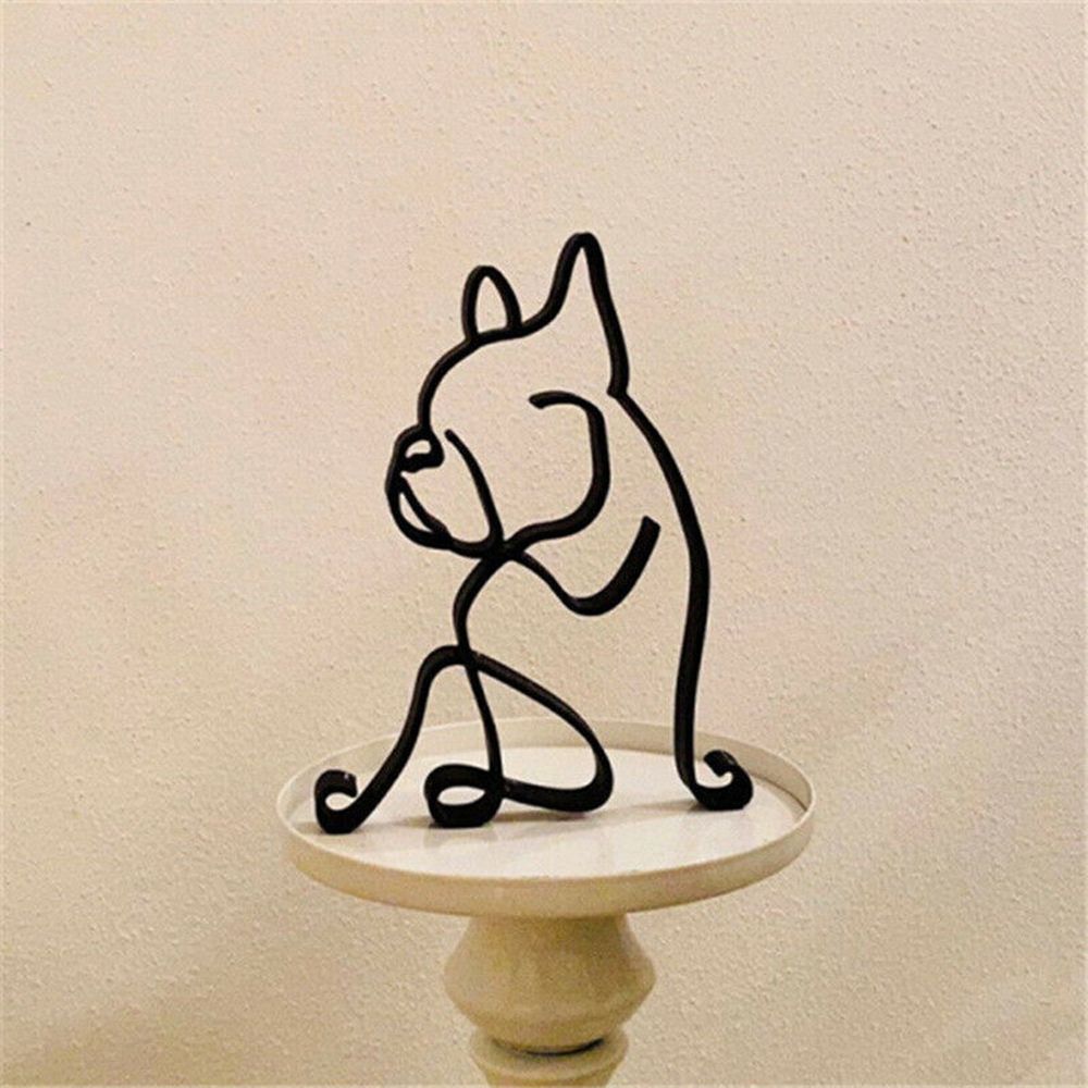 LZINA™ | Tier Kunst Eisen Skulptur Retro Metall schwarze Linien Katze Hund Schreibtisch Ornament