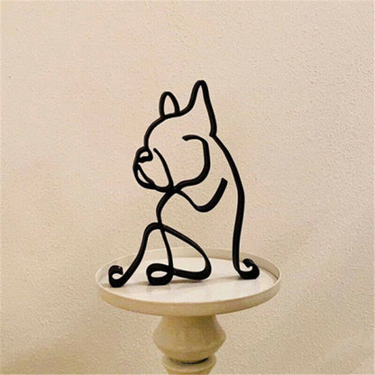 LZINA™ | Tier Kunst Eisen Skulptur Retro Metall schwarze Linien Katze Hund Schreibtisch Ornament