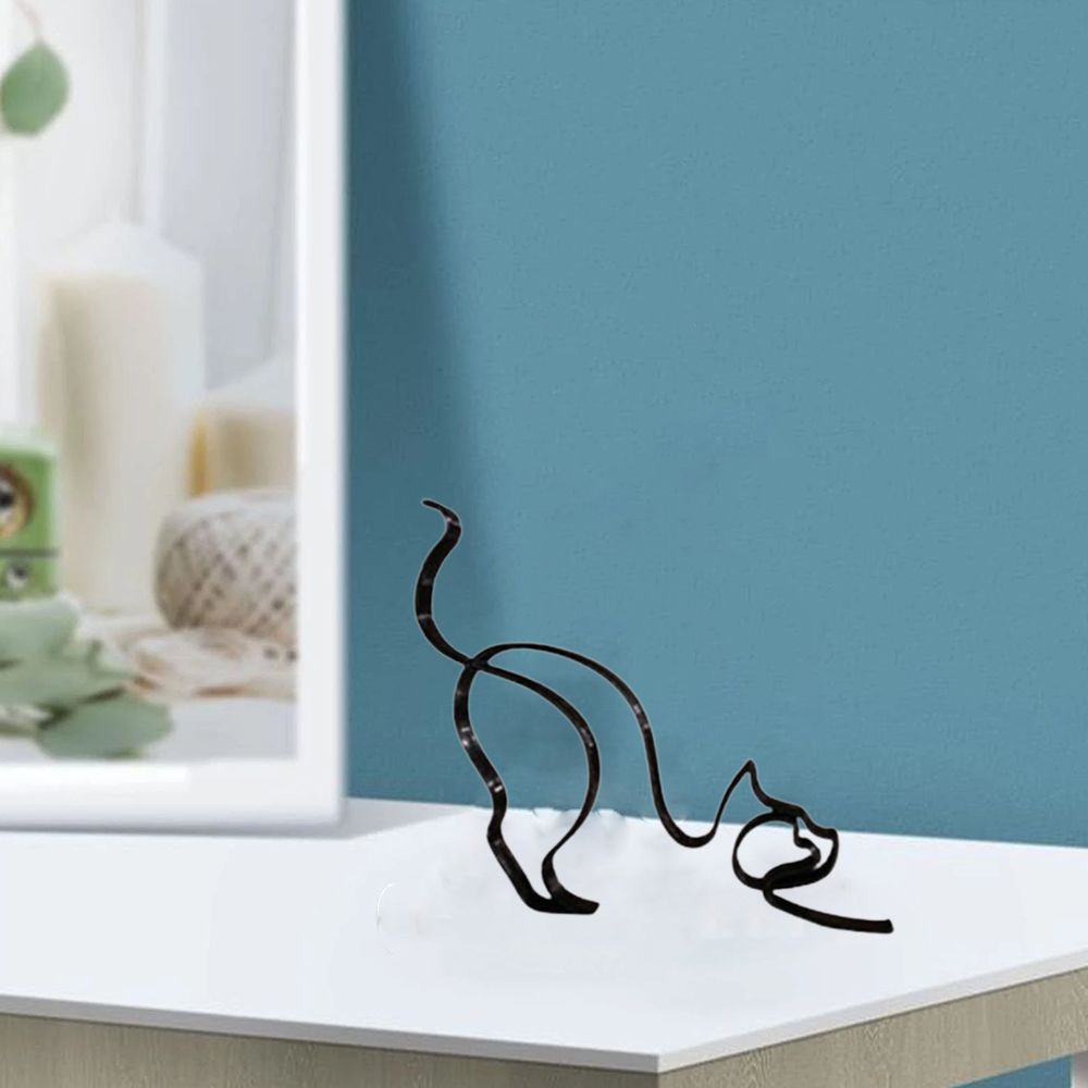 LZINA™ | Tier Kunst Eisen Skulptur Retro Metall schwarze Linien Katze Hund Schreibtisch Ornament