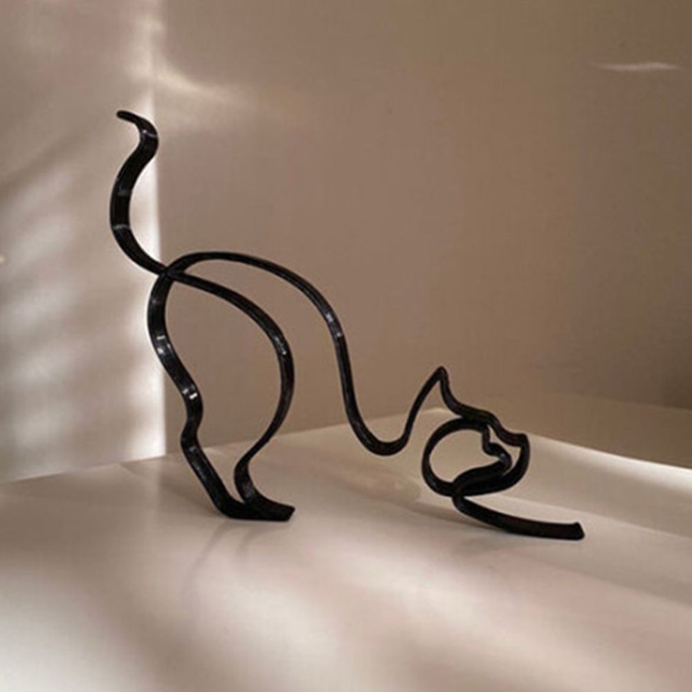 LZINA™ | Tier Kunst Eisen Skulptur Retro Metall schwarze Linien Katze Hund Schreibtisch Ornament