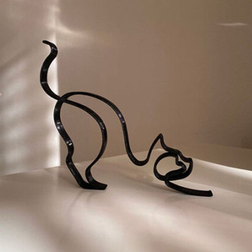 LZINA™ | Tier Kunst Eisen Skulptur Retro Metall schwarze Linien Katze Hund Schreibtisch Ornament
