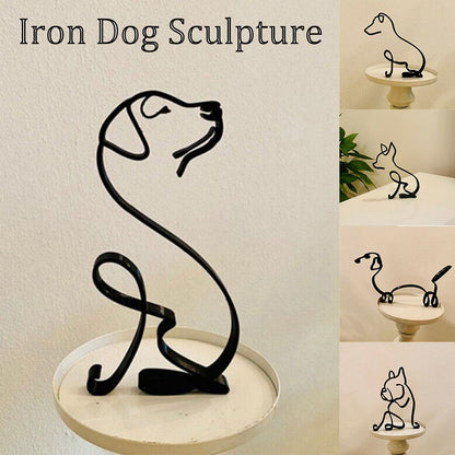 LZINA™ | Tier Kunst Eisen Skulptur Retro Metall schwarze Linien Katze Hund Schreibtisch Ornament